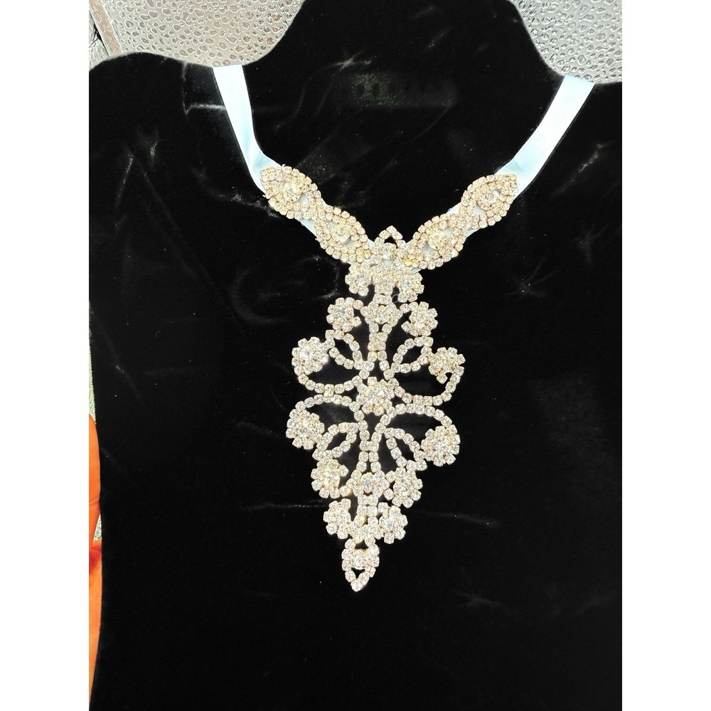 Vintage Clear Rhinestone Necklace Silver Tone Wedding Prom Something Blue Bling